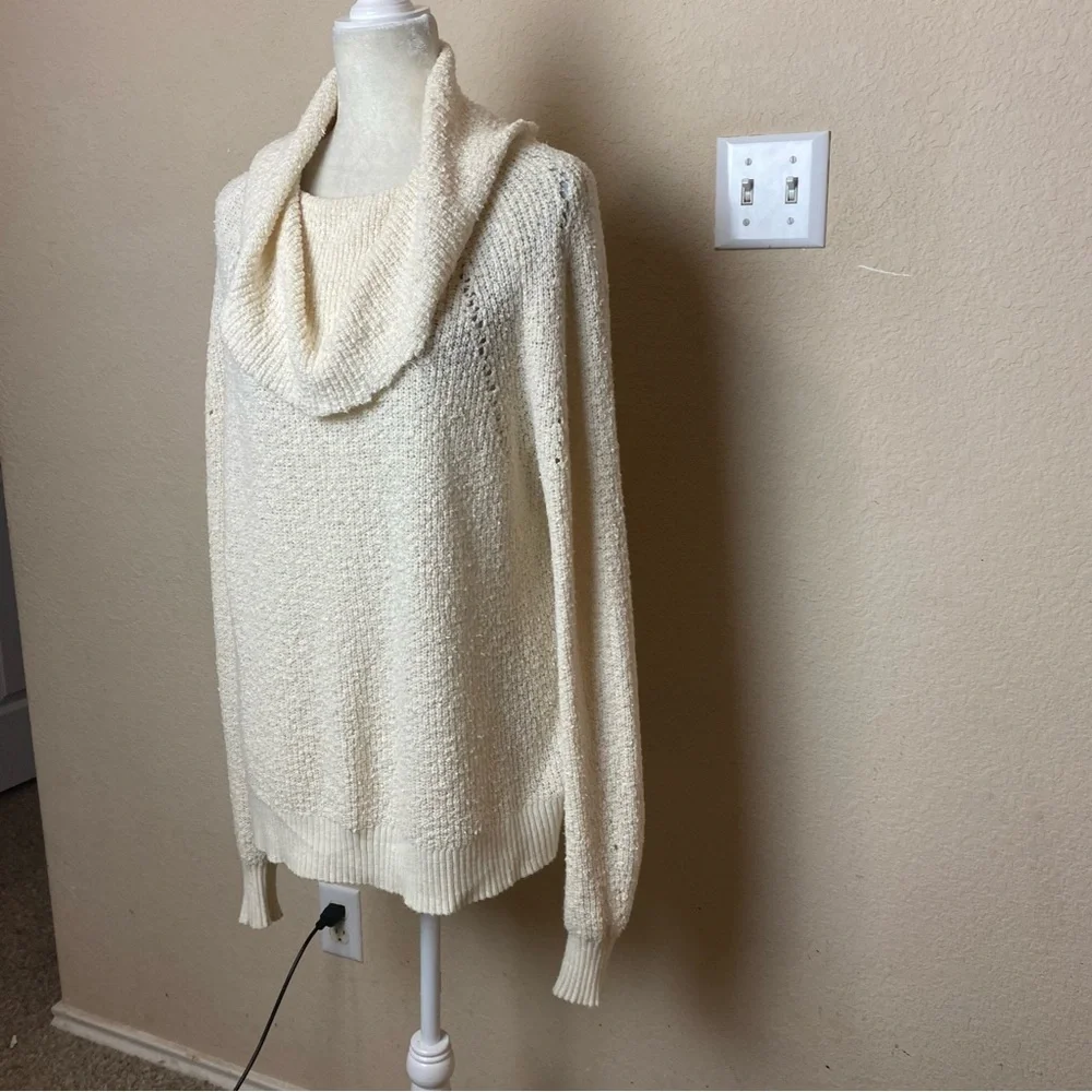 Free People By Your Side Sweater Ivory Cream Cowl Neck Oversized Nubby Sz Small